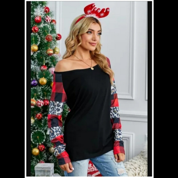 ‼️CLEARANCE PRICE FIRM‼️Plaid&Leopard Print Long Sleeve Top🖤 - Picture 6 of 9